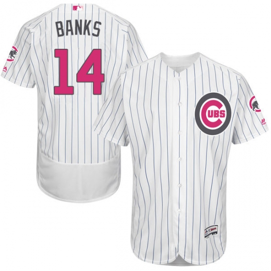 Men's Majestic Chicago Cubs 14 Ernie Banks Authentic White 2016 Mother's Day Fashion Flex Base MLB Jersey