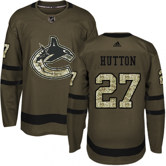 Men's Adidas Vancouver Canucks 27 Ben Hutton Authentic Green Salute to Service NHL Jersey