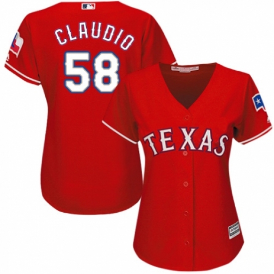Women's Majestic Texas Rangers 58 Alex Claudio Authentic Red Alternate Cool Base MLB Jersey
