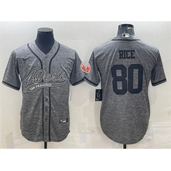 Men's San Francisco 49ers 80 Jerry Rice Gray With Patch Cool Base Stitched Baseball Jersey