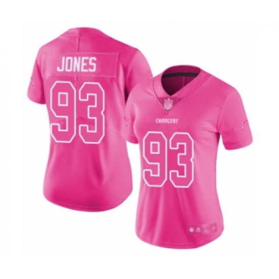 Women's Los Angeles Chargers 93 Justin Jones Limited Pink Rush Fashion Football Jersey