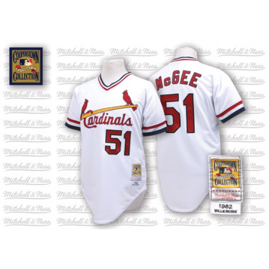 Men's Mitchell and Ness St. Louis Cardinals 51 Willie McGee Replica White Throwback MLB Jersey