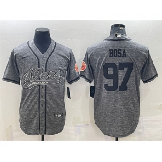 Men's San Francisco 49ers 97 Nick Bosa Gray With Patch Cool Base Stitched Baseball Jersey