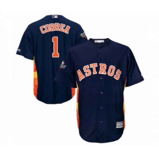 Youth Houston Astros 1 Carlos Correa Authentic Navy Blue Alternate Cool Base 2019 World Series Bound Baseball Jersey