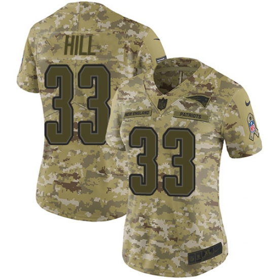 Women's Nike New England Patriots 33 Jeremy Hill Limited Camo 2018 Salute to Service NFL Jersey
