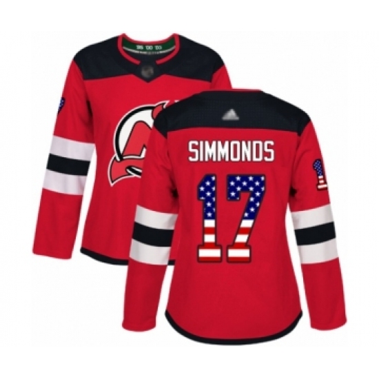 Women's New Jersey Devils 17 Wayne Simmonds Authentic Red USA Flag Fashion Hockey Jersey