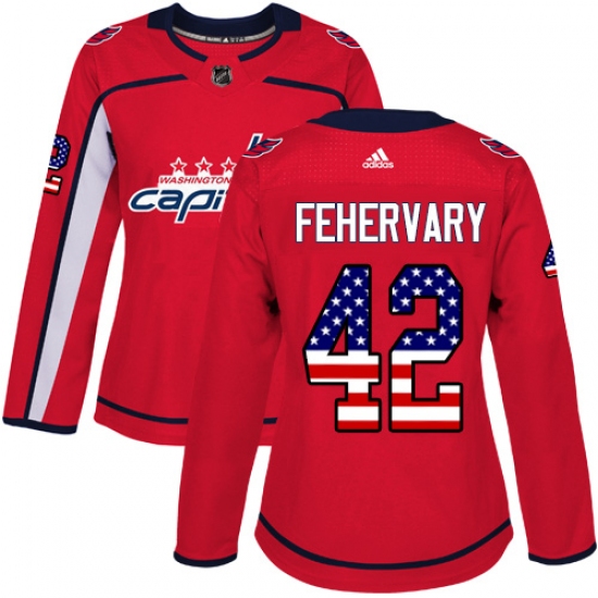 Women's Adidas Washington Capitals 42 Martin Fehervary Authentic Red USA Flag Fashion NHL Jersey