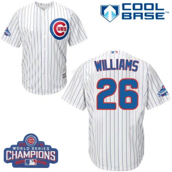 Youth Majestic Chicago Cubs 26 Billy Williams Authentic White Home 2016 World Series Champions Cool Base MLB Jersey