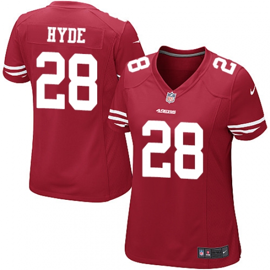 Women's Nike San Francisco 49ers 28 Carlos Hyde Game Red Team Color NFL Jersey
