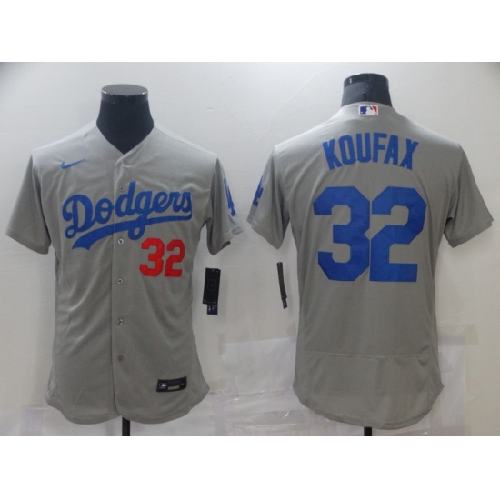 Men's Los Angeles Dodgers 32 Sandy Koufax Gray Alternate Flex Base Authentic Jersey