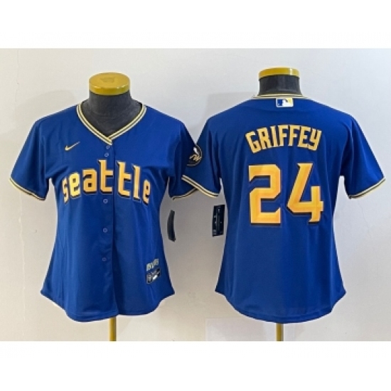 Women's Seattle Mariners 24 Ken Griffey Blue 2023 City Connect Cool Base Stitched Jersey