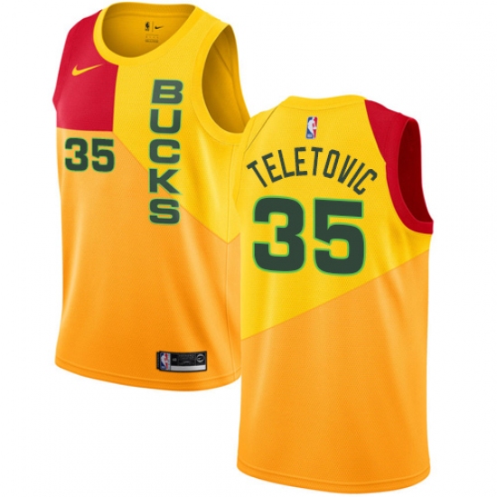 Men's Nike Milwaukee Bucks 35 Mirza Teletovic Swingman Yellow NBA Jersey - City Edition