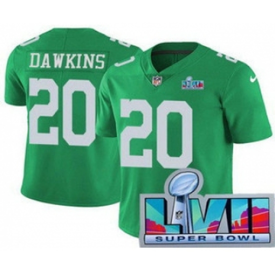 Men's Philadelphia Eagles 20 Brian Dawkins Limited Green Rush Super Bowl LVII Vapor Jersey