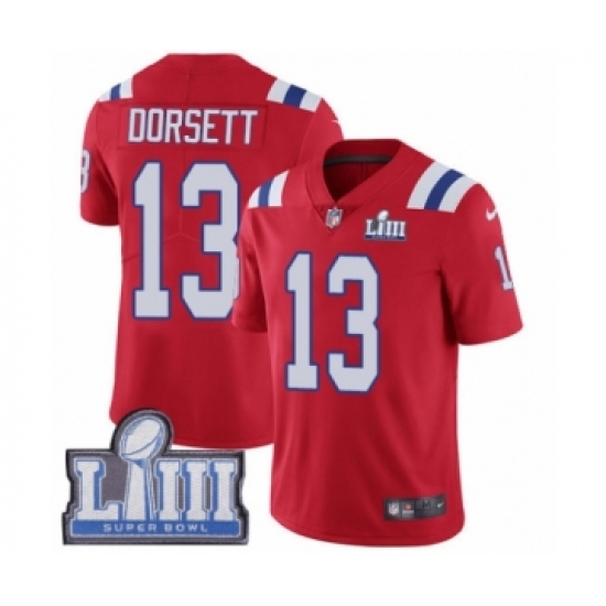 Men's Nike New England Patriots 13 Phillip Dorsett Red Alternate Vapor Untouchable Limited Player Super Bowl LIII Bound NFL Jersey