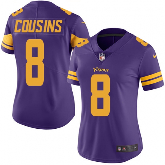 Women's Nike Minnesota Vikings 8 Kirk Cousins Limited Purple Rush Vapor Untouchable NFL Jersey