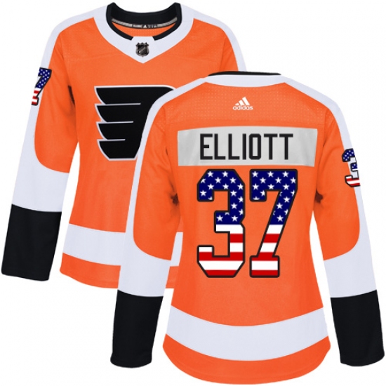 Women's Adidas Philadelphia Flyers 37 Brian Elliott Authentic Orange USA Flag Fashion NHL Jersey
