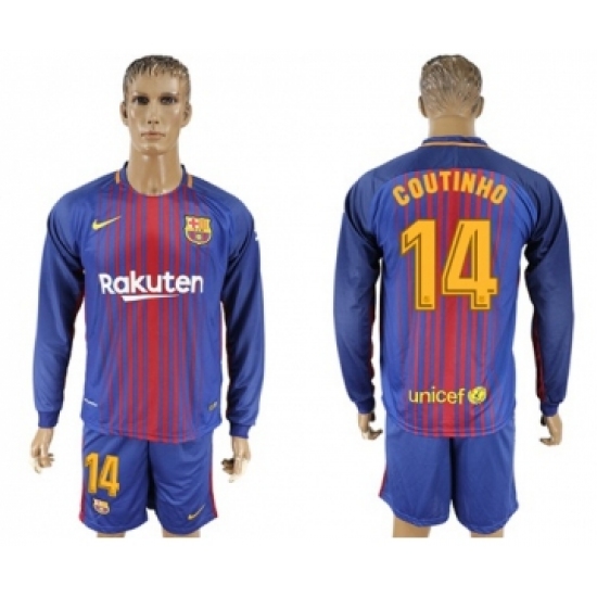 Barcelona 14 Coutinho Home Long Sleeves Soccer Club Jersey