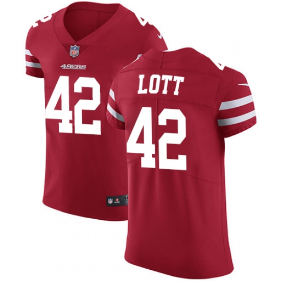 Men's Nike San Francisco 49ers 42 Ronnie Lott Red Team Color Vapor Untouchable Elite Player NFL Jersey