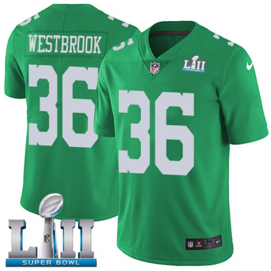 Men's Nike Philadelphia Eagles 36 Brian Westbrook Limited Green Rush Vapor Untouchable Super Bowl LII NFL Jersey