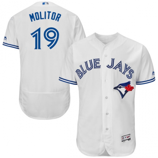 Men's Majestic Toronto Blue Jays 19 Paul Molitor White Home Flex Base Authentic Collection MLB Jersey