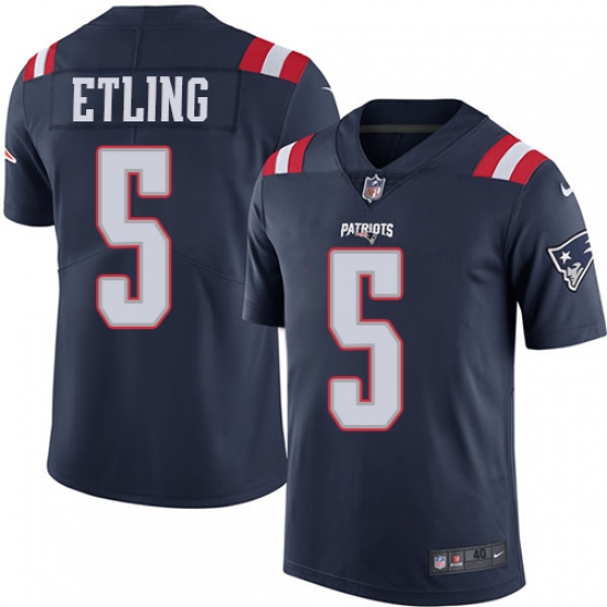 Men's Nike New England Patriots 5 Danny Etling Limited Navy Blue Rush Vapor Untouchable NFL Jersey