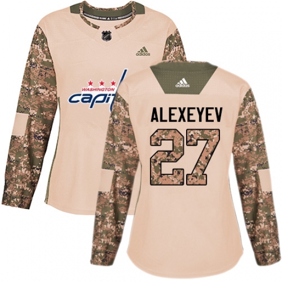 Women's Adidas Washington Capitals 27 Alexander Alexeyev Authentic Camo Veterans Day Practice NHL Jersey