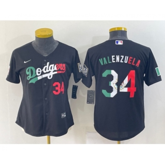 Women's Los Angeles Dodgers 34 Toro Valenzuela Mexico Number Black Cool Base Stitched Baseball Jersey