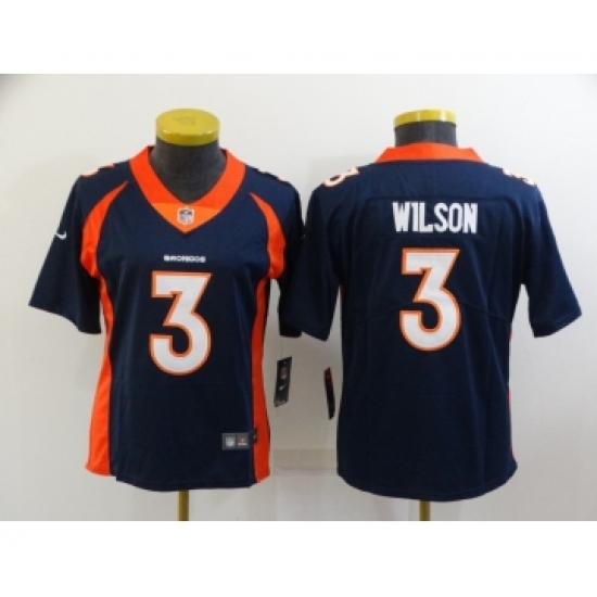 Women Denver Broncos 3 Russell Wilson Navy Vapor Untouchable Limited Stitched Jersey