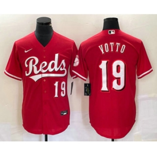 Men's Cincinnati Reds 19 Joey Votto Number Red Cool Base Stitched Baseball Jersey
