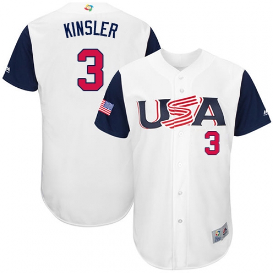 Men's USA Baseball Majestic 3 Ian Kinsler White 2017 World Baseball Classic Authentic Team Jersey