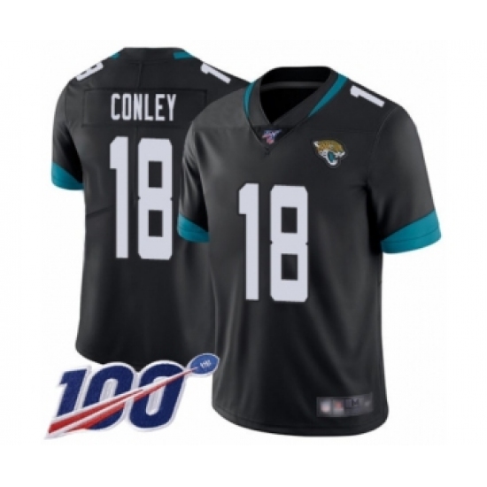 Men's Jacksonville Jaguars 18 Chris Conley Black Team Color Vapor Untouchable Limited Player 100th Season Football Jersey
