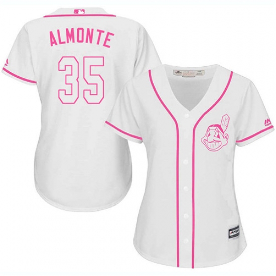 Women's Majestic Cleveland Indians 35 Abraham Almonte Authentic White Fashion Cool Base MLB Jersey