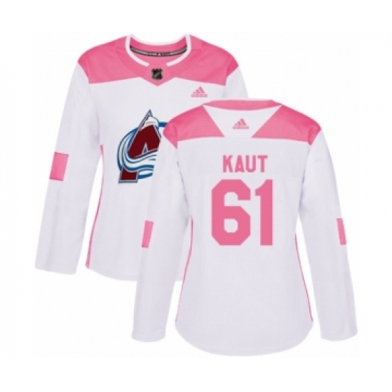Women's Adidas Colorado Avalanche 61 Martin Kaut Authentic White Pink Fashion NHL Jersey