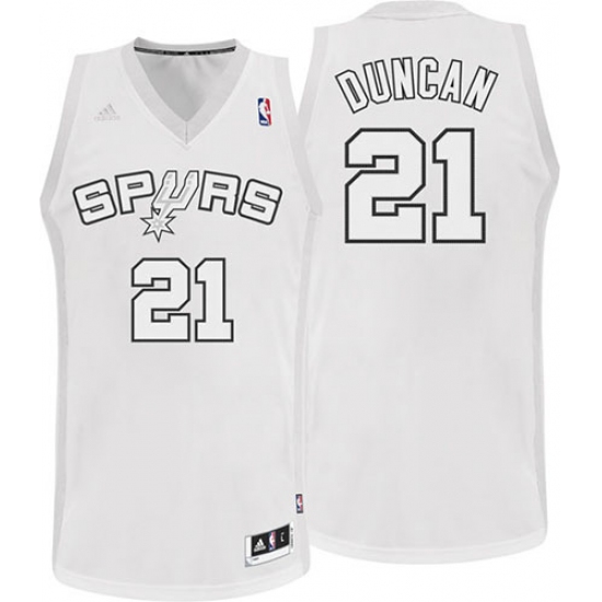 Men's Adidas San Antonio Spurs 21 Tim Duncan Swingman White Winter On-Court NBA Jersey