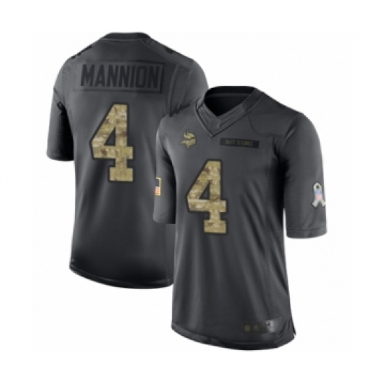 Men's Minnesota Vikings 4 Sean Mannion Limited Black 2016 Salute to Service Football Jersey