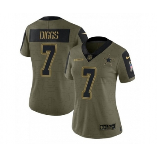 Women's Dallas Cowboys 7 Trevon Diggs Olive Salute To Service Limited Stitched Jersey(Run Small)