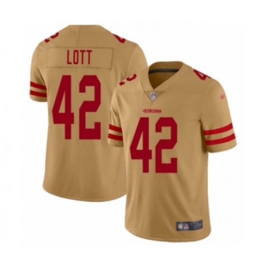 Women's San Francisco 49ers 42 Ronnie Lott Limited Gold Inverted Legend Football Jersey