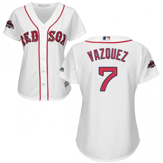 Women's Majestic Boston Red Sox 7 Christian Vazquez Authentic White Home 2018 World Series Champions MLB Jersey