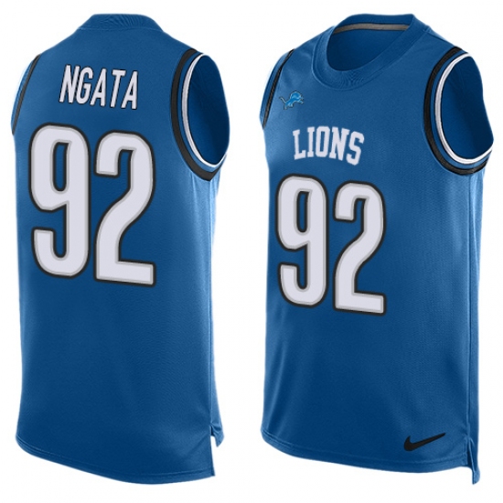 Men's Nike Detroit Lions 92 Haloti Ngata Limited Light Blue Player Name & Number Tank Top NFL Jersey