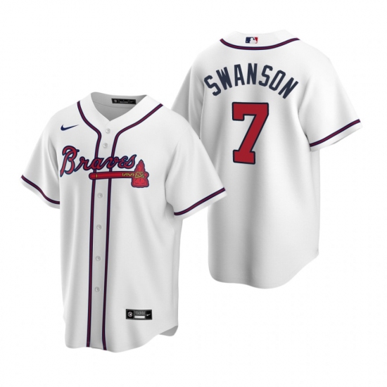 Men's Nike Atlanta Braves 7 Dansby Swanson White Home Stitched Baseball Jersey