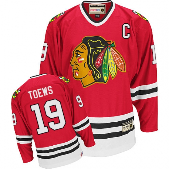 Men's CCM Chicago Blackhawks 19 Jonathan Toews Authentic Red Throwback NHL Jersey