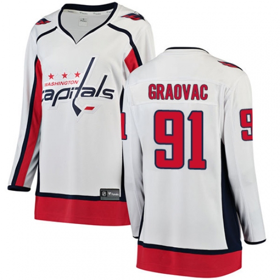 Women's Washington Capitals 91 Tyler Graovac Fanatics Branded White Away Breakaway NHL Jersey