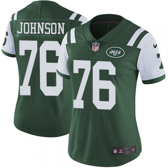 Women's Nike New York Jets 76 Wesley Johnson Green Team Color Vapor Untouchable Elite Player NFL Jersey