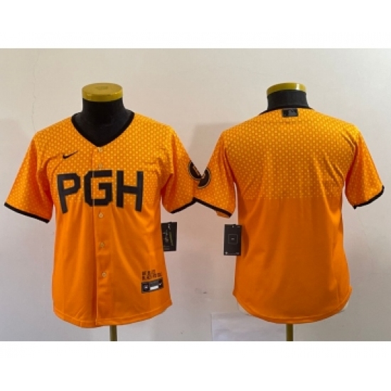 Youth Nike Pittsburgh Pirates Blank Yellow 2023 City Connect Stitched Jersey1