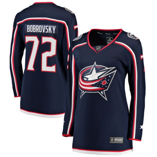 Women's Columbus Blue Jackets 72 Sergei Bobrovsky Fanatics Branded Navy Blue Home Breakaway NHL Jersey