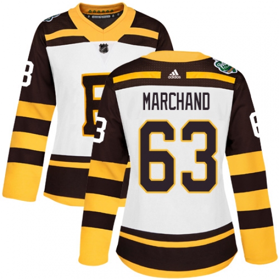 Women's Adidas Boston Bruins 63 Brad Marchand Authentic White 2019 Winter Classic NHL Jersey