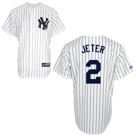 Men's Majestic New York Yankees 2 Derek Jeter Authentic White Name On Back MLB Jersey