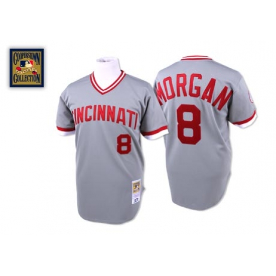 Men's Mitchell and Ness Cincinnati Reds 8 Joe Morgan Replica Grey Throwback MLB Jersey