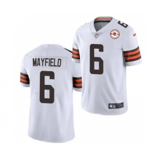 Men's Cleveland Browns 6 Baker Mayfield 2021 White 75th Anniversary Patch Vapor Untouchable Limited Jersey