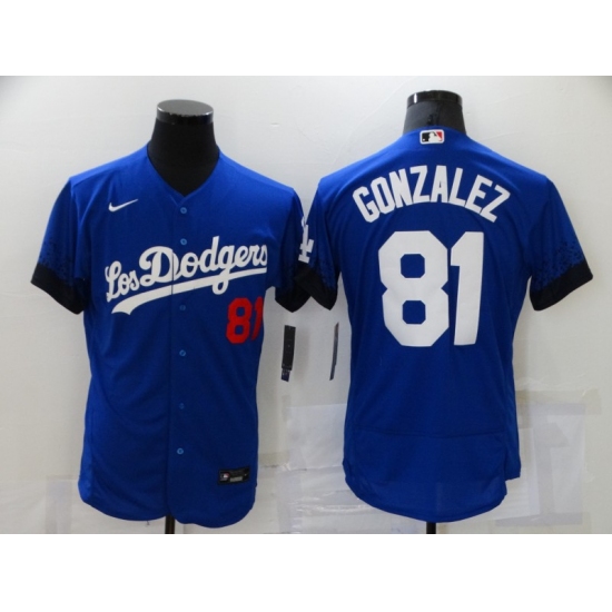 Men's Los Angeles Dodgers 81 Victor Gonzalez Blue Elite City Player Jersey